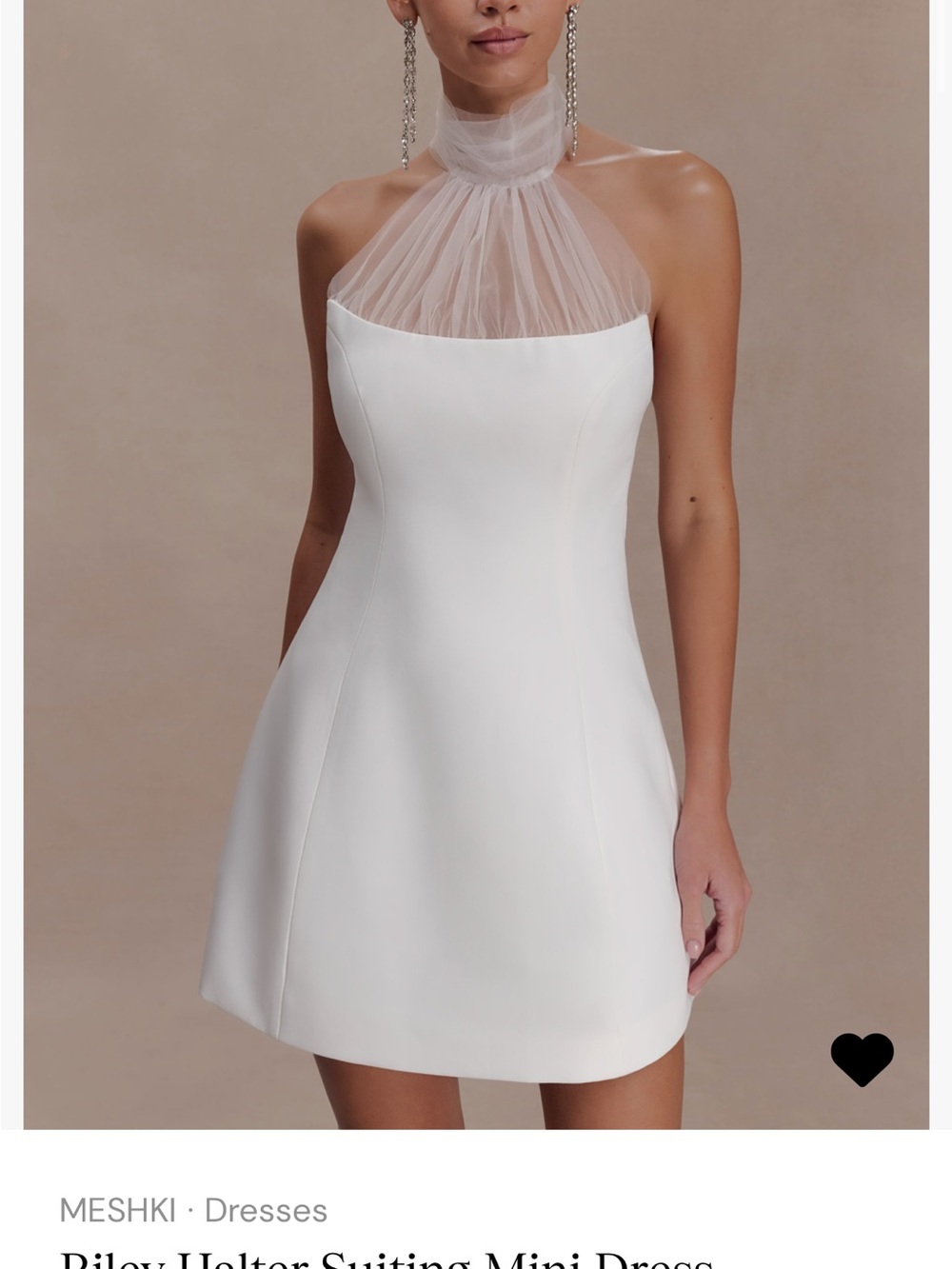 Meshki White Halter Mini Dress with Sheer Tulle Neck